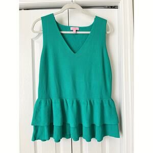 LILLY PULITZER Jade Green Sweater Peplum Top Sz XL